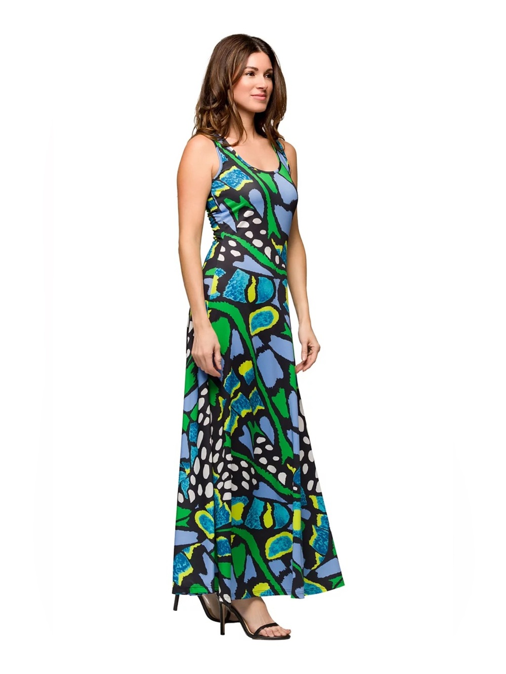 Sleeveless Abstract Maxi Dress in Green & Blue
